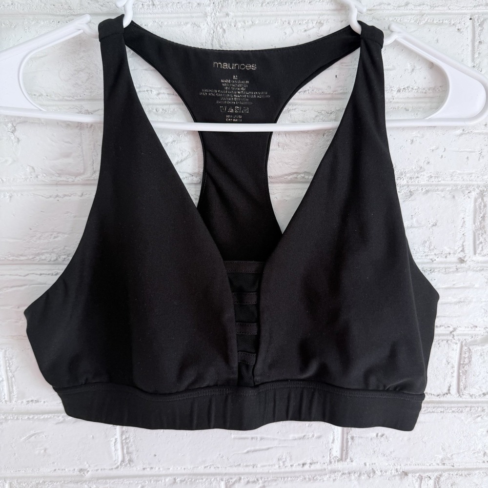 Maurice's Women's Black Yoga Sports Bra Mesh Detail Size Medium No Padding
